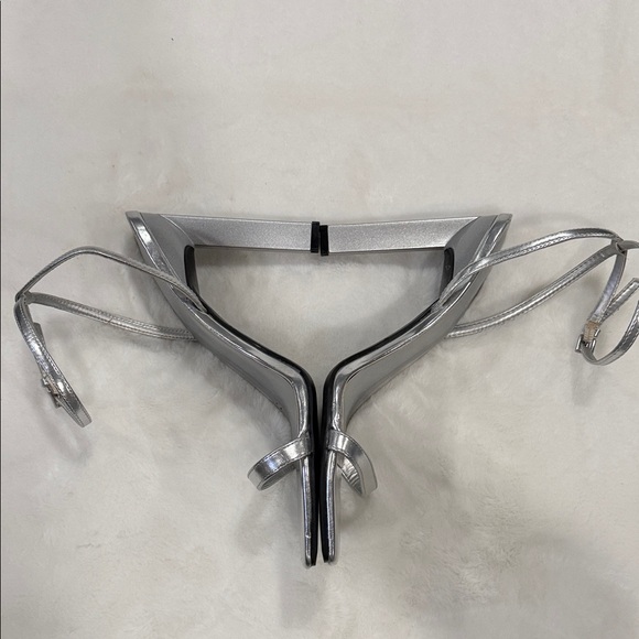 Nine West Metallic Silver Strappy Heels - Picture 3 of 5